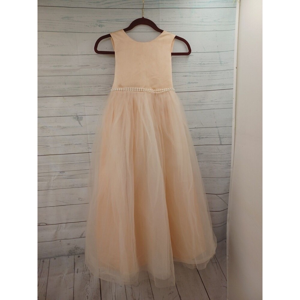 Lavetir Champagne Girl  Formal Dress Size 10 Tulle Faux Pearl Sleeveless